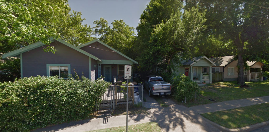 Three of the four houses in the 2300 block of East Cesar Chavez Street, as they appear today. Image: Google Streets.