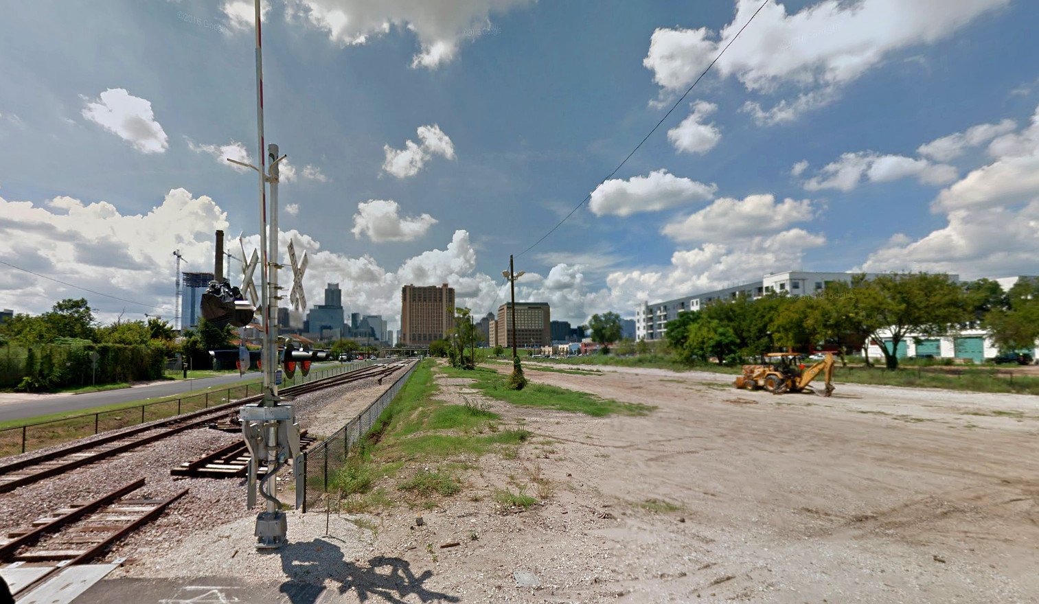 The Cap Metro rail to Plaza Saltillo, shown here at Waller Street and 4th Street, was realigned to make way for the Endeavor development.