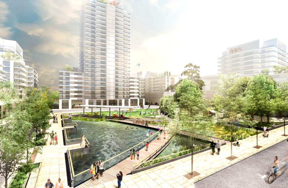 Conceptual rendering of the 1-acre Crockett Square, one of the priority public realm amenities in the South Central Waterfront master plan. Courtesy: City of Austin.