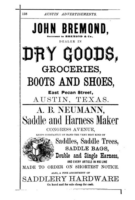 Gray, S. A. Mercantile and General City Directory of Austin, Texas---1872-1873., Book, 1872; (http://texashistory.unt.edu/ark:/67531/metapth38126/ : accessed July 17, 2015), University of North Texas Libraries, The Portal to Texas History, http://texashistory.unt.edu; crediting Austin History Center, Austin Public Library, Austin, Texas.