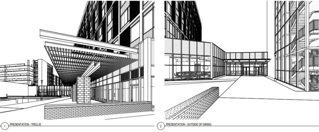 Exterior views of Building A on the North Austin Complex. Courtesy Texas Facilities Commission.