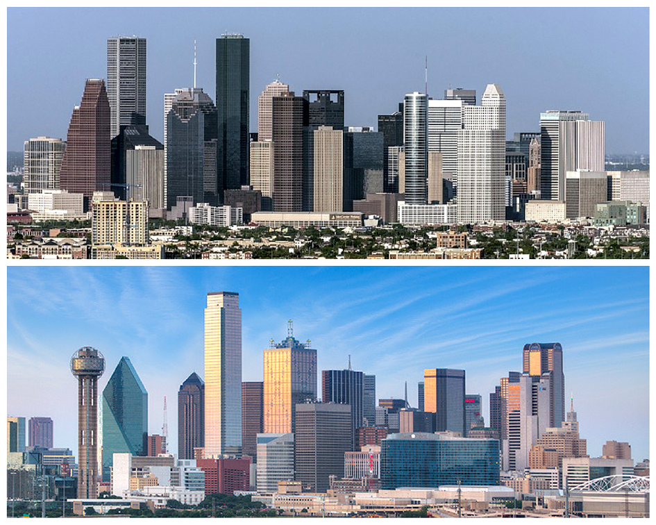 The Houston and Dallas skylines. Photos courtesy of Images From Texas and AmeriFlood Solutions, Inc.
